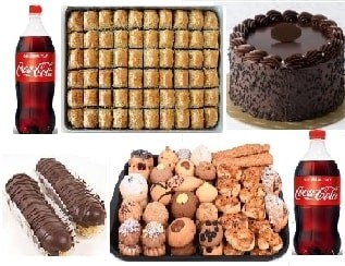 Dev Tatlı Paketi Çikolatalı Pasta Baklava Ekler Kuru Pasta ve 2 Litre Kola